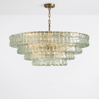 Luminara | Modern Elegant Glass Steel 6-Bulb Chandelier Light — Antique Brass / Green variant