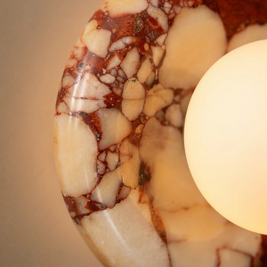 MarbleGlow | Elegant Modern Red Marble Wall Sconce Lighting Fixture — Close-up detail