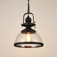 Luminara | Elegant Retro Industrial Clear Glass Pendant Light — low angle, lit