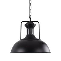 Industrial Dome Pendant Light — Black Hammered Metal