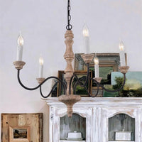 Farmhouse Candle Chandelier — Rustic 5 or 8 Light Metal and Wood