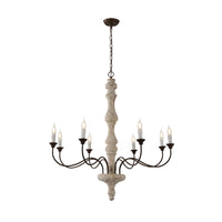 Farmhouse Candle Chandelier — Rustic 5 or 8 Light Metal and Wood