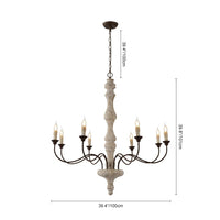 Farmhouse Candle Chandelier — Rustic 5 or 8 Light Metal and Wood
