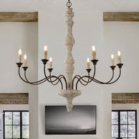Farmhouse Candle Chandelier — Rustic 5 or 8 Light Metal and Wood