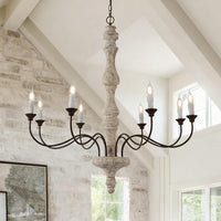 Farmhouse Candle Chandelier — Rustic 5 or 8 Light Metal and Wood
