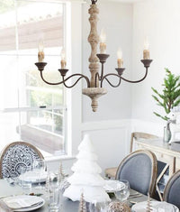 Farmhouse Candle Chandelier — Rustic 5 or 8 Light Metal and Wood