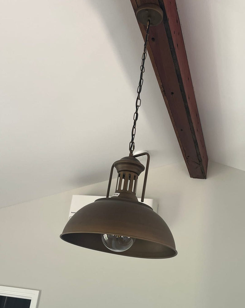 Rustic Dome Pendant Light — Rust Finish Industrial Metal