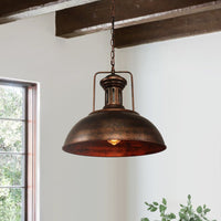Rustic Dome Pendant Light — Rust Finish Industrial Metal