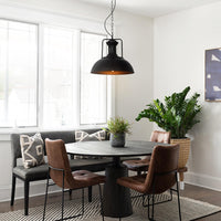 Industrial Dome Pendant Light — Black Hammered Metal