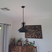 Industrial Dome Pendant Light — Black Hammered Metal