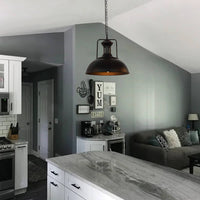 Industrial Dome Pendant Light — Black Hammered Metal