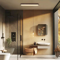 Oval LED Flush Mount Ceiling Light — Wood Grain Trim