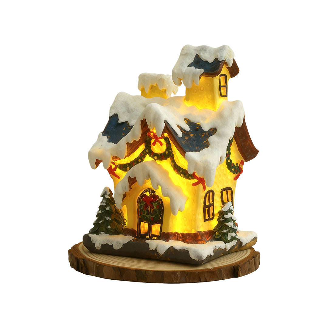 Light-Up Resin Christmas Houses — Battery LED, Snowy Roofs
