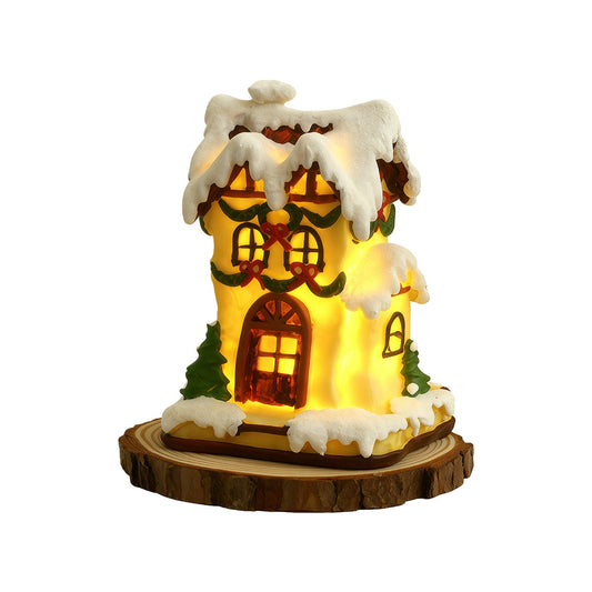 Light-up resin Christmas houses with snowy roofs – view 1